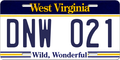 WV license plate DNW021
