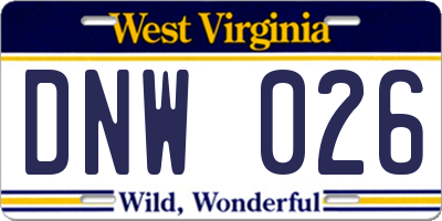 WV license plate DNW026