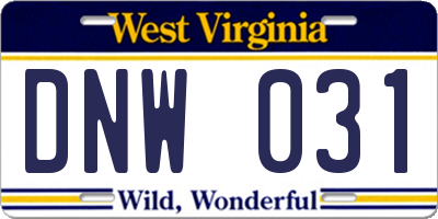 WV license plate DNW031
