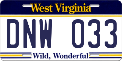 WV license plate DNW033