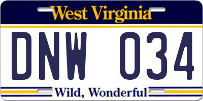 WV license plate DNW034