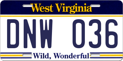 WV license plate DNW036