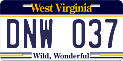 WV license plate DNW037