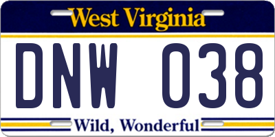 WV license plate DNW038