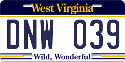 WV license plate DNW039