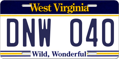 WV license plate DNW040