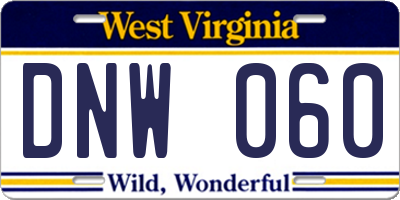 WV license plate DNW060