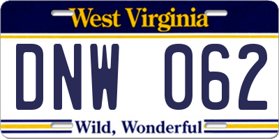 WV license plate DNW062
