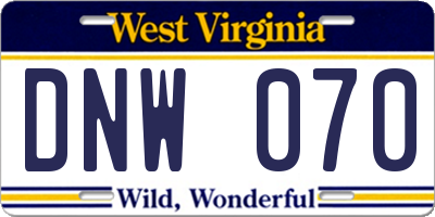 WV license plate DNW070