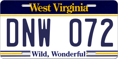 WV license plate DNW072