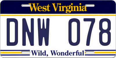 WV license plate DNW078
