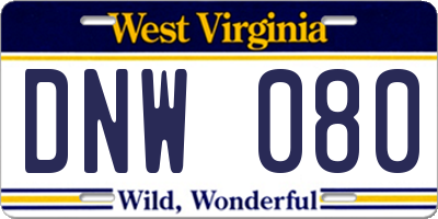 WV license plate DNW080