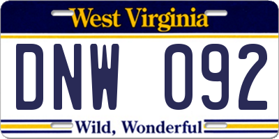WV license plate DNW092