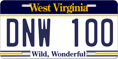 WV license plate DNW100