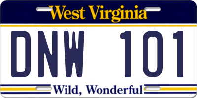 WV license plate DNW101