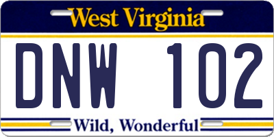 WV license plate DNW102