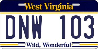 WV license plate DNW103