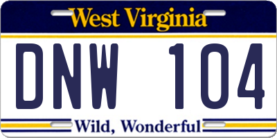WV license plate DNW104