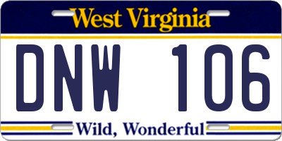 WV license plate DNW106