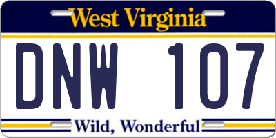 WV license plate DNW107