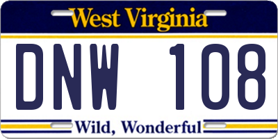 WV license plate DNW108