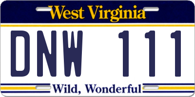 WV license plate DNW111