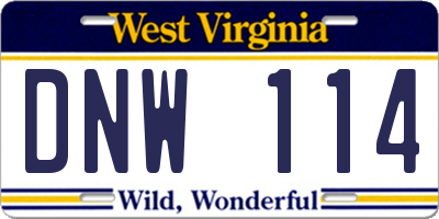 WV license plate DNW114