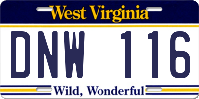 WV license plate DNW116