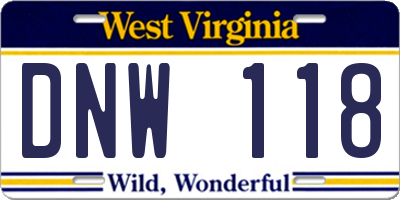 WV license plate DNW118