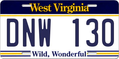 WV license plate DNW130
