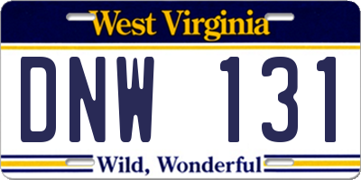 WV license plate DNW131