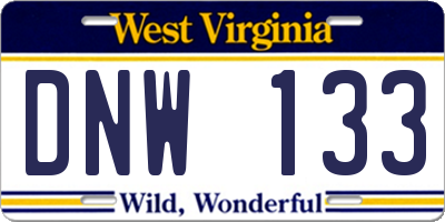 WV license plate DNW133