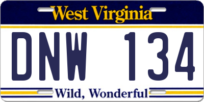WV license plate DNW134