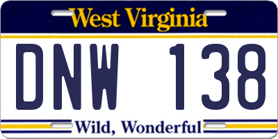 WV license plate DNW138