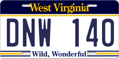 WV license plate DNW140