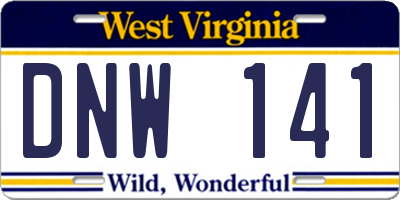 WV license plate DNW141