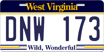 WV license plate DNW173