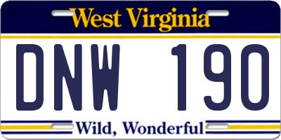 WV license plate DNW190
