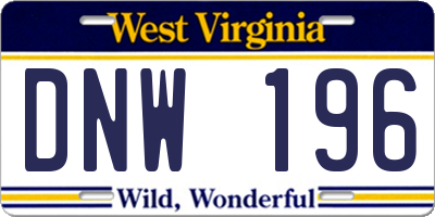 WV license plate DNW196