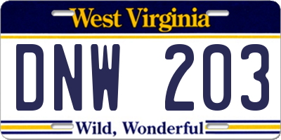 WV license plate DNW203