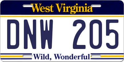 WV license plate DNW205
