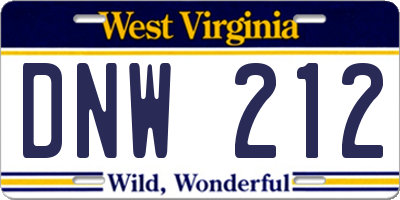 WV license plate DNW212