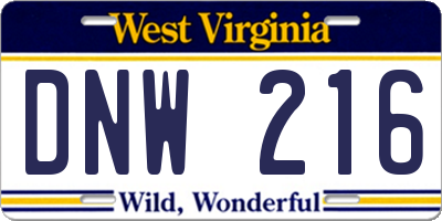WV license plate DNW216