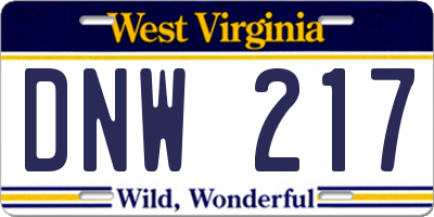 WV license plate DNW217