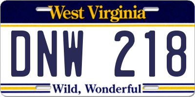 WV license plate DNW218