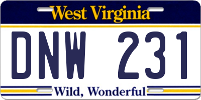 WV license plate DNW231