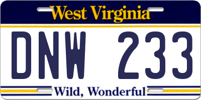 WV license plate DNW233