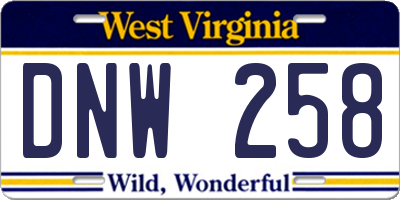 WV license plate DNW258