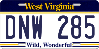 WV license plate DNW285