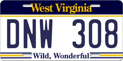 WV license plate DNW308